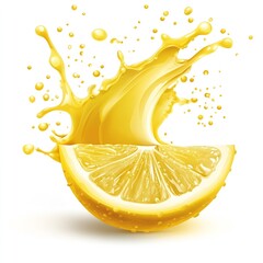 Aufkleber - Fresh Lemon Slice with Splashing Juice Create a Refreshing Drink Vibe : Generative AI