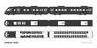 © shaineast - Black silhouette of modern train passenger seat map. Locomotive model top and side view. Rail transport interior scheme. Isolated express template