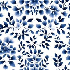 Poster - Seamless Elegant blue and white floral pattern with rich details creating a timeless and sophisticated aesthetic for design
