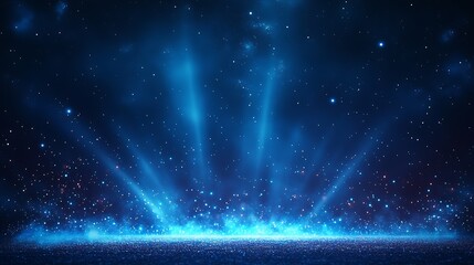 Poster - Mystical Blue Burst of Light Against a Starry Night Background : Generative AI
