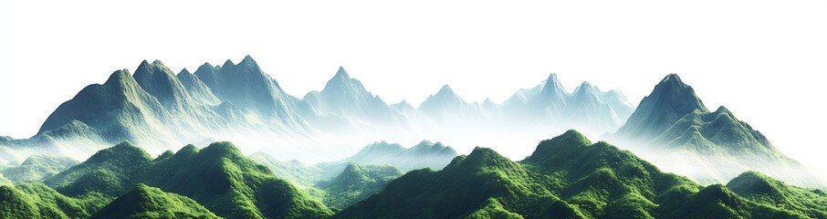 Poster - Lush Green Mountains Drenched in Mysterious Fog and Soft Light : Generative AI