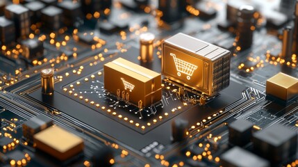Poster - E-commerce innovation revolutionizing digital shopping experience global technology sector graphic representation futuristic close-up perspective modern concepts