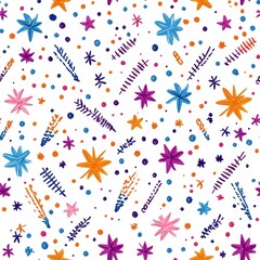 Poster - Seamless Vibrant and colorful floral pattern with diverse flowers and lush green leaves creating a lively botanical design