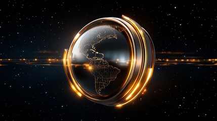 Fototapete - Global connectivity illustrated a dynamic 3d earth model in a cosmic environment digital art high-tech viewpoint futuristic concept