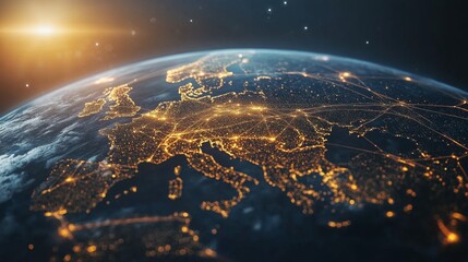 Poster - Mapping global connectivity around the world data visualization digital era aerial perspective distribution lines concept