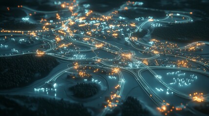 Poster - global connectivity visualization world infographic digital landscape aerial view illuminated networ