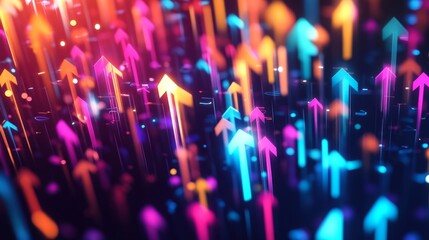 Poster - Dynamic neon arrows guide urban environment motion graphic nightscape perspective digital art