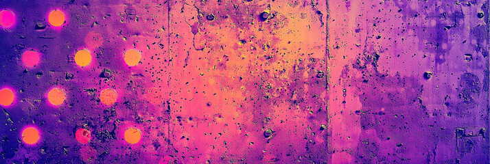 Fototapete - A striking display of colors blends purple and orange tones, enhanced by textured surfaces and glowing dots that create an intriguing visual effect
