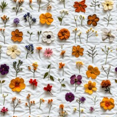Poster - Seamless A bunch of vibrant flowers placed on a white surface, highlighting their beauty and freshness in an artistic display