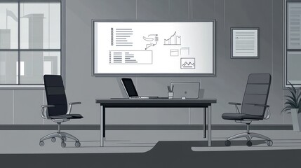 Poster - Modern gray office meeting room with diagrams