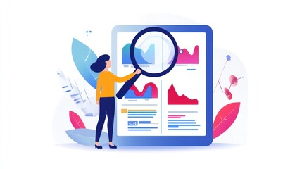 Poster - Woman Analyzing Data on Tablet, Business Analysis, Digital Data,  Background Abstract Leaves