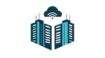 Poster - Cloud Computing Cityscape;  Modern city connected to cloud;  Business technology;  Digital city background image