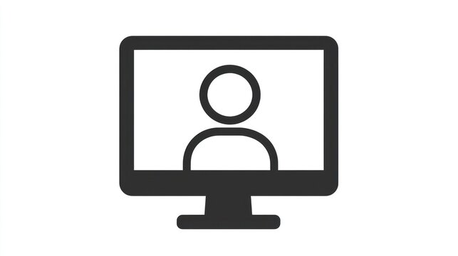 Simple icon of a computer monitor with a person's profile. Use for UI design, digital avatars, or user interface graphics