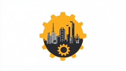 Poster - Industrial City Gear, illustration, synergy, urban, factory, productivity, abstract, use in marketing or design
