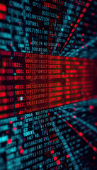 Poster - Digital stream of numerical data in red and white suggesting data analysis computer code