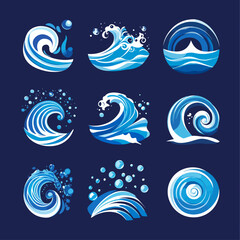 Poster - Blue and white stylized water waves for logo or graphic elements design