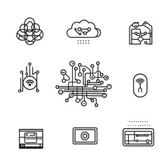 Poster - Cyber Technology Outline Icons Set: Cloud, Network, Server, and More