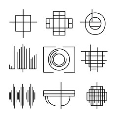 Poster - Geometric Minimalist Line Art Set with Audio, Camera, Grid Designs