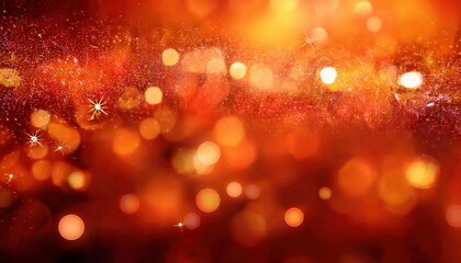 Poster - shimmering golden red abstract bokeh background with glowing particles, blurred festive light effect for luxury design

