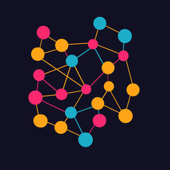 Aufkleber - Colorful Geometric Network Graphic with Dots and Lines on Dark Background