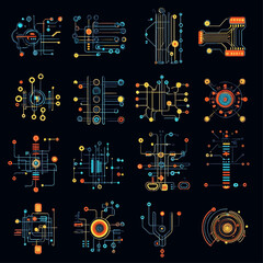 Poster - Circuit board pattern set on dark background for technology and design