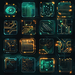 Poster - Digital Circuit Board Pattern Neon Glow Abstract Technology Innovation