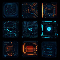 Aufkleber - Electronic Circuit Boards with Futuristic Design and Glowing Light Effects