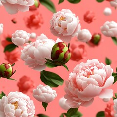Poster - Seamless Lush bunch of colorful flowers resting on a soft pink background evoking a joyful and cheerful atmosphere