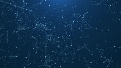 Internet of things connection science effect. Blue digital network plexus blockchain technology connecting dot network web abstract on black  background
