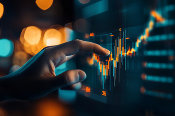 Poster - Exploring digital finance trends with an interactive data display in a modern office