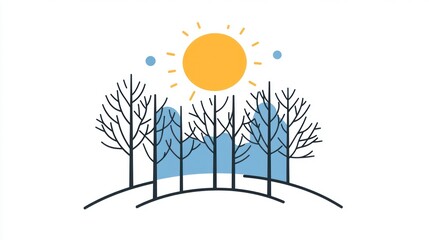 Poster - Winter landscape, trees, sun, simple illustration, background, flat design, digital art,  for use in prints or presentations