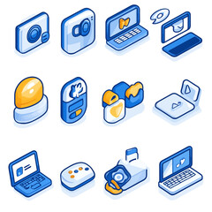 Poster - Isometric Tech Device Icons: Cameras, Laptops, Gaming, and Projector Set