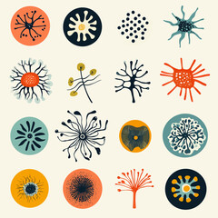 Abstract Botanical Circular Designs on Beige Background | Vector Art