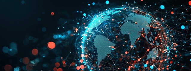 Poster - A digital concept of AI managing global financial systems securely.