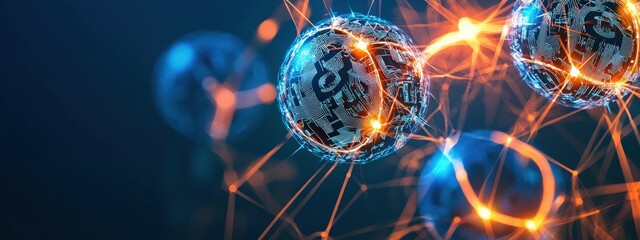 Poster - A digital concept of AI managing global financial systems securely.