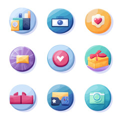 Poster - Social Media Icons Set: Camera, Gift, Message, Like, Game, Trendy, Cute