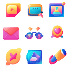 Poster - Colorful icon set featuring technology, social media, love, and communication