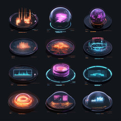 Poster - Futuristic Data Visualization Displays on Black Background, Technology Concept