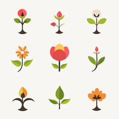 Poster - Whimsical Floral Icon Set: Geometric Botanical Vector Illustration