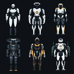Poster - Futuristic robots collection in black, white, and yellow color scheme