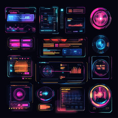 Poster - Neon Tech Interface HUD Elements Display Panel Screen User Interface