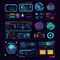 Poster - Futuristic HUD Elements: Sci-Fi Interface, Technology, Neon Design