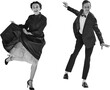 © master1305 - Elegant young people, man and woman in elegant clothes dancing lindy hop isolated on transparent background. Concept of hobby, retro dance, vintage style, choreography, beauty. Monochrome art. Ad