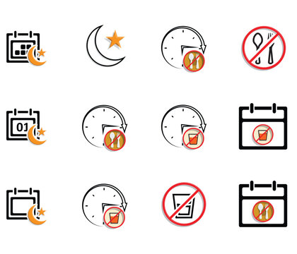 Ramadan icon. icon set. for the time and date in the holy month. events, iftar together, recitation time, sahur. Mixed design style