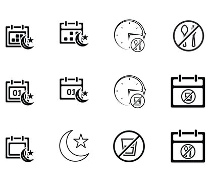 Ramadan icon. icon set. for the time and date in the holy month. events, iftar together, recitation time, sahur. Line design style