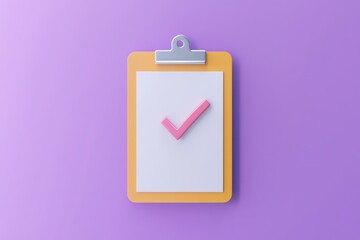 Aufkleber - Document approval icon, clipboard with checkmark, purple.