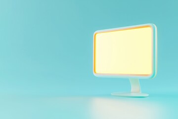Aufkleber - 3D glowing screen of a desktop monitor, light blue background.