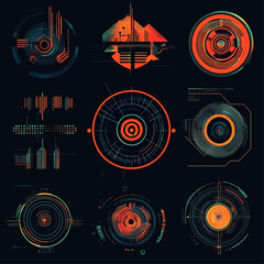 Poster - Abstract Futuristic Technology Interface Design Elements on Dark Backdrop