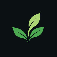 Poster - Gradient Green Leaves on Black Background, Modern Natural Graphic Design