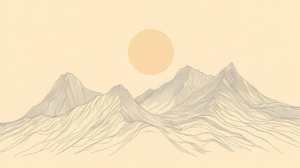 Poster - Pastel Mountains Landscape with Sun, Background image